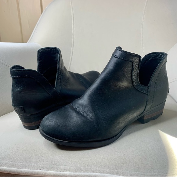 Sorel Shoes - Sorel Womens Leather Booties Boots Black Slip On 9